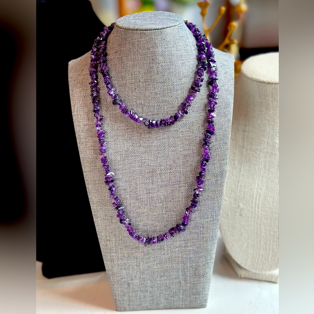 Amethyst chip strand necklace